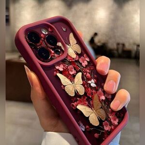 Luxurious 3D Butterfly Floral Case for iPhone 15 Pro Max
